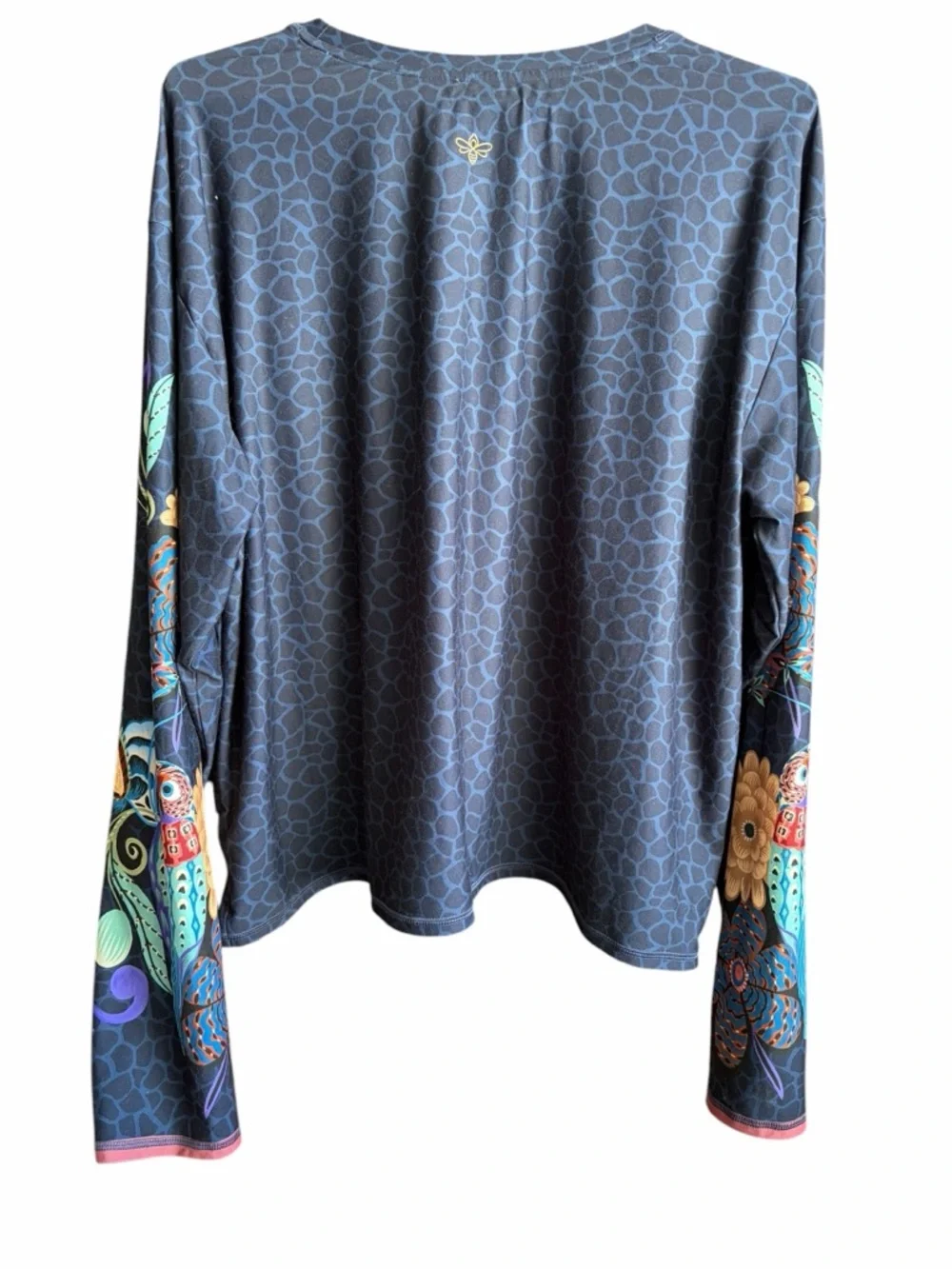 Johnny Was Navy Long Sleeve Top with Multicolor Floral Sleeve Art - Picture 2 of 5